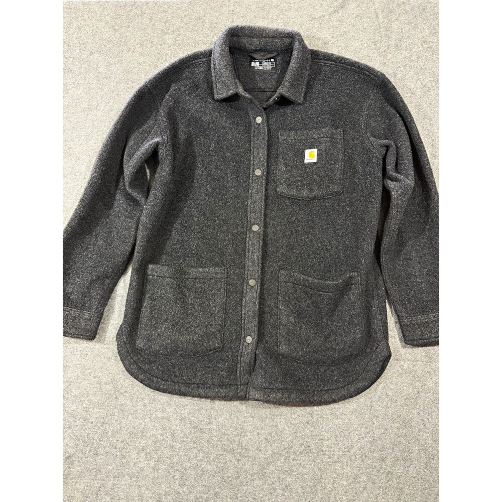 Carhartt Women's Loose Fit Fleece Shirt Jacket Shacket Charcoal Grey Medium